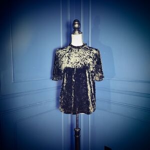 New! theGeT Black Crushed Velvet Puff Sleeve Top